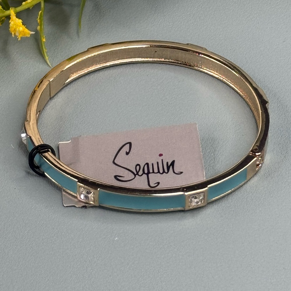 Nordstrom Hinged Turquoise Bangle Bracelet with Crystals